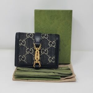 GUCCI Jackie 1961 Denim Leather Bifold Wallet